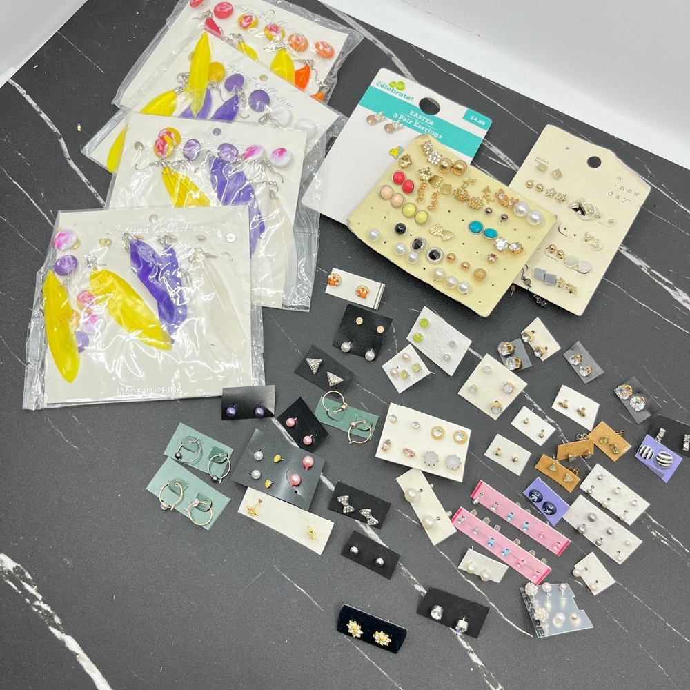 Bulk Wearable Jewelry Lot 113 Pairs Earrings Fashion Costume Mixed Style Resale